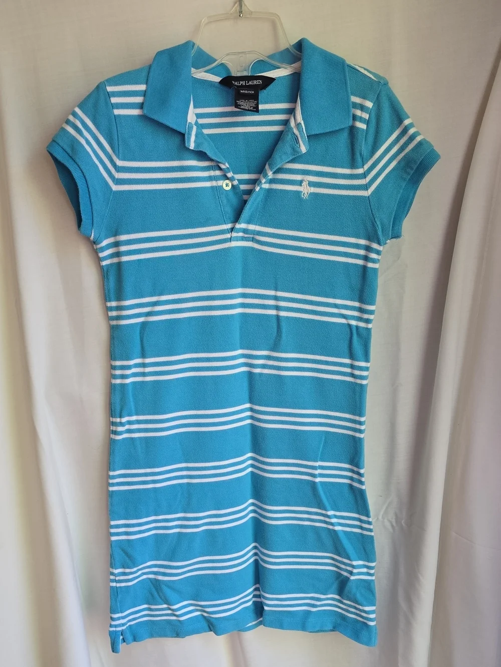Ralph Lauren Girls' Teal and White Striped Polo Dress